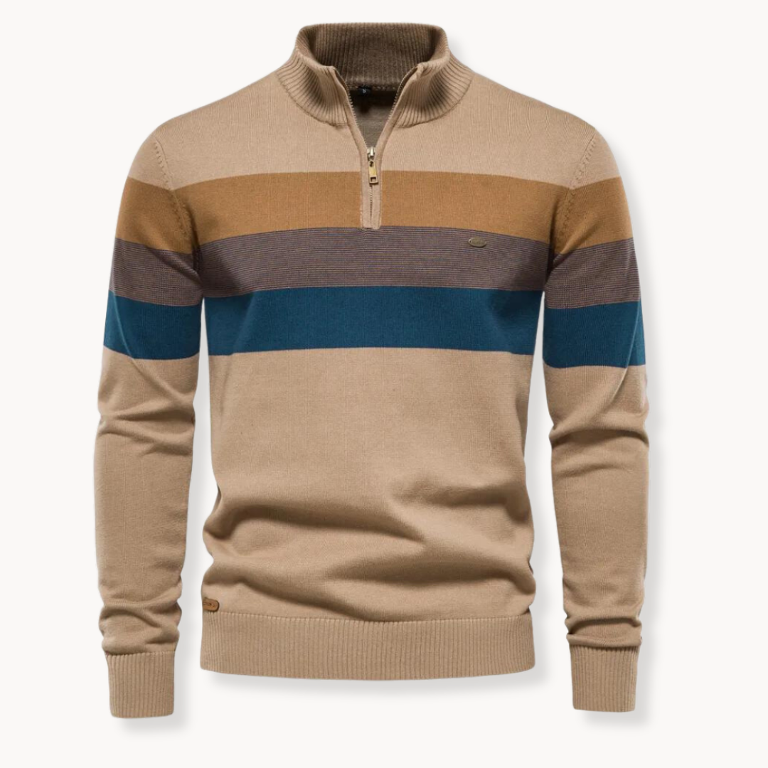 Herren Pullover Slim Fit Streifen Design Reißverschluss