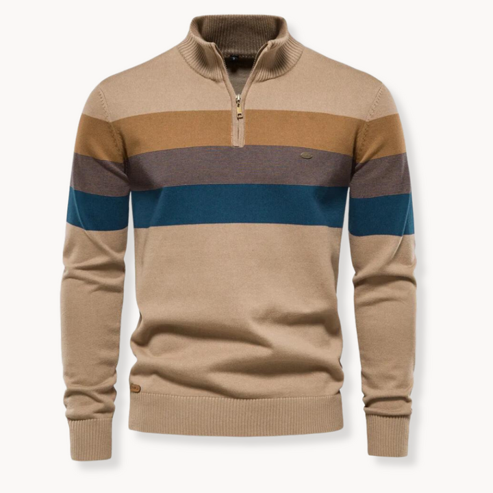 Herren Pullover Slim Fit Streifen Design Reißverschluss