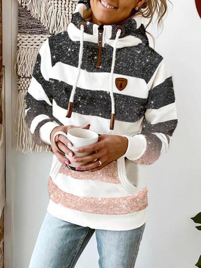Strampler Hoodie Streifenmuster Reißverschluss Moderner Komfort - IdealeKleiden
