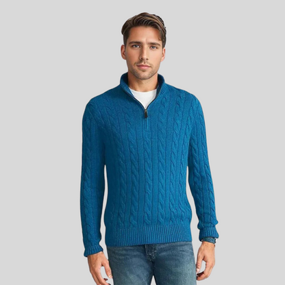 Men's Cable Knit Sweater with Zipper