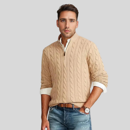 Men's Cable Knit Sweater with Zipper