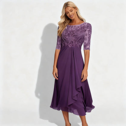 Elegantes Damen Chiffon Kleid Midi Länge - IdealeKleiden