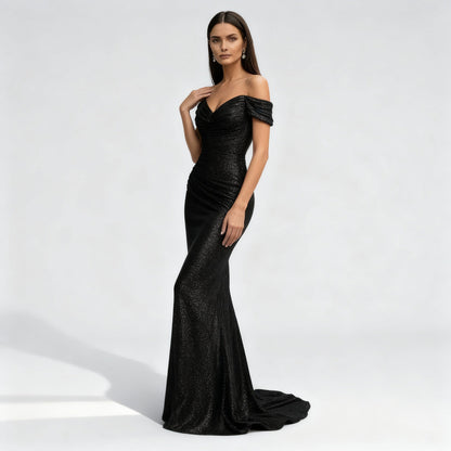 Glamorous Sequin Dress Women's Off-the-Shoulder Evening Dress