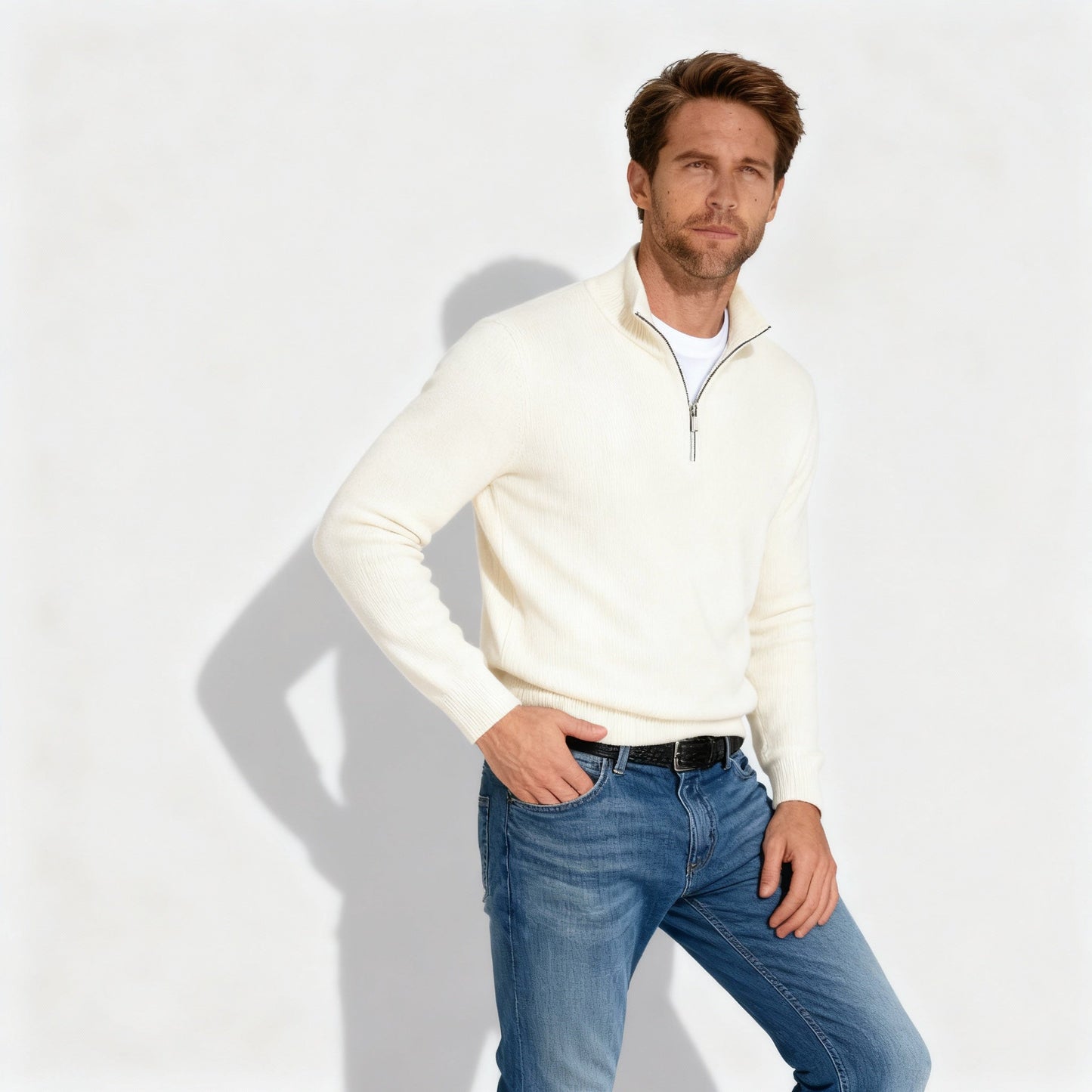 Fashionable V-Neck Pullover Zip