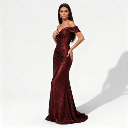 Glamorous Sequin Dress Women's Off-the-Shoulder Evening Dress