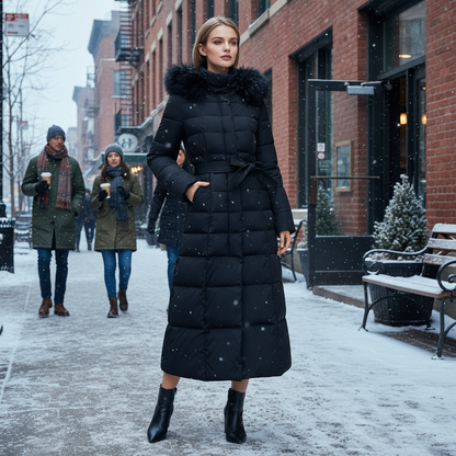 Stylischer Damen Wintermantel Lang Schwarz - IdealeKleiden
