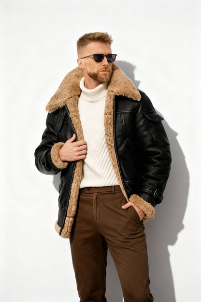 Men's Aviator Jacket Warm Lined Camel Brown