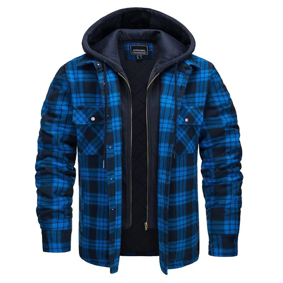Hooded Oversized Plaid Flannel Jacket with Warm Lining