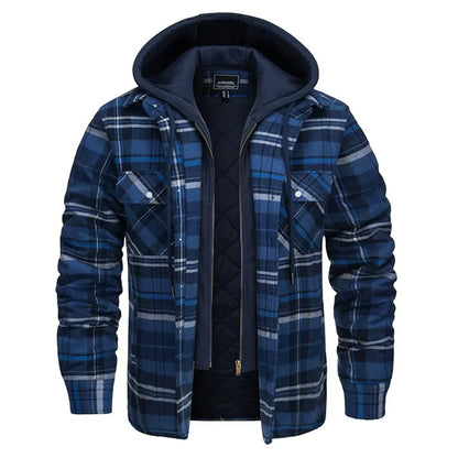 Hooded Oversized Plaid Flannel Jacket with Warm Lining