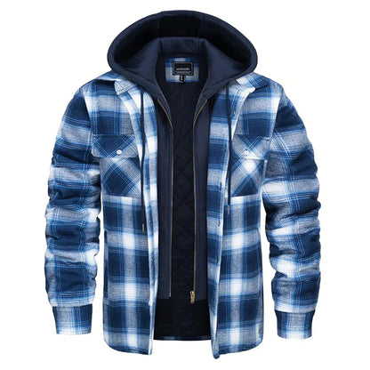 Hooded Oversized Plaid Flannel Jacket with Warm Lining