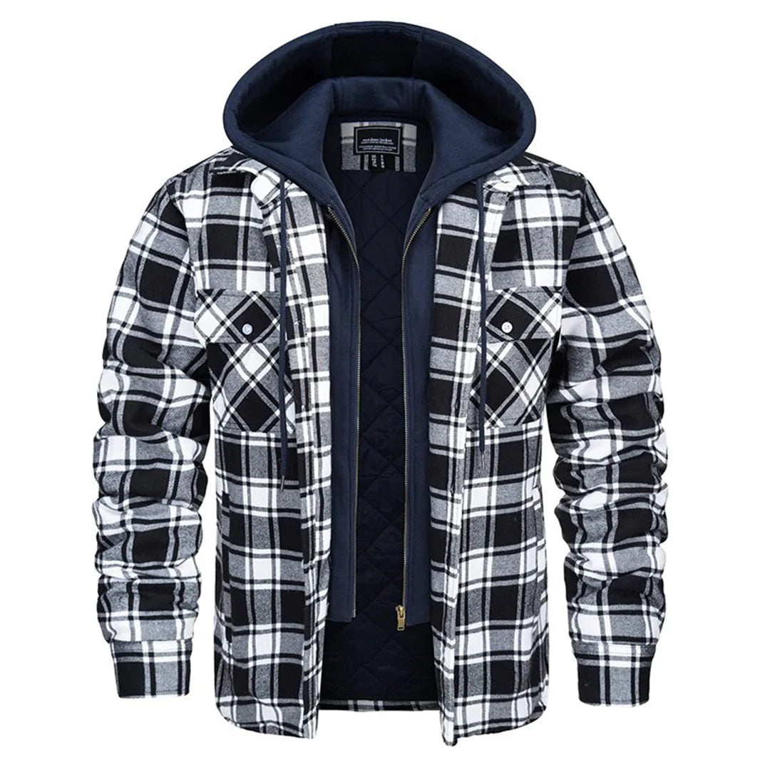 Hooded Oversized Plaid Flannel Jacket with Warm Lining