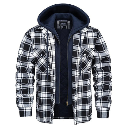 Hooded Oversized Plaid Flannel Jacket with Warm Lining
