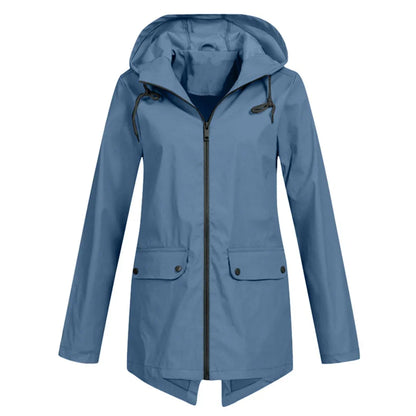 Women's Long Hooded Waterproof Raincoat