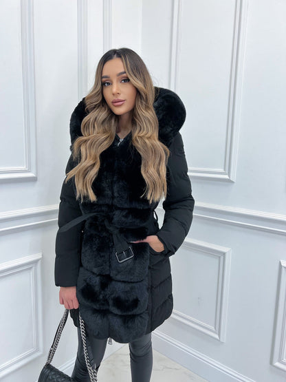 Fashionable Hooded Jacket with Belt for Women