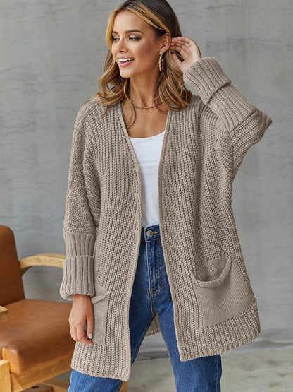 Women's Open Cardigan with Pockets and Long Sleeves
