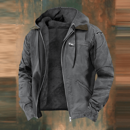 Men's Warm Winter Jacket with Hood and Zipper