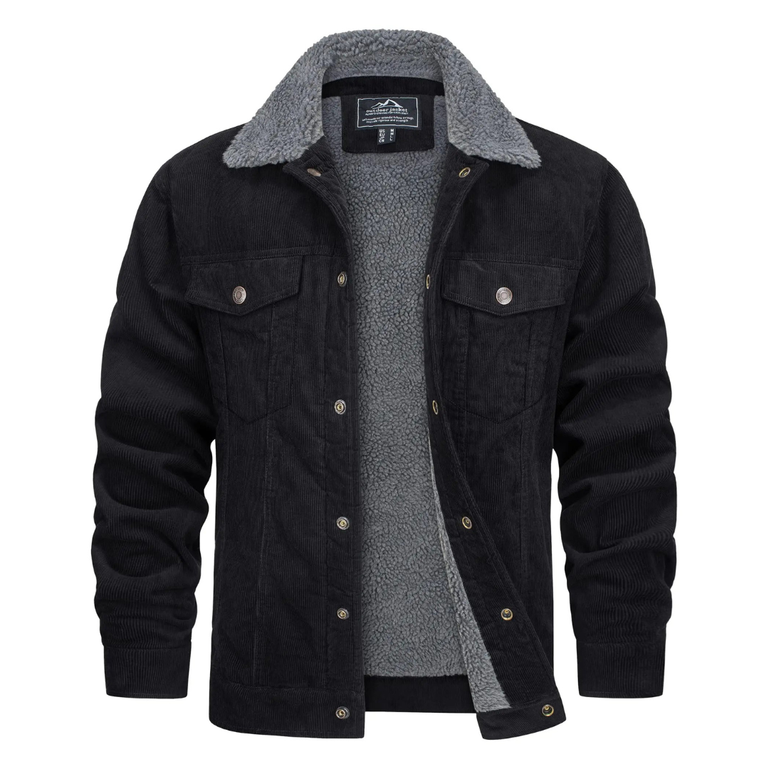 Herren Winterjacke Cord Fleece Gefüttert Warm - IdealeKleiden