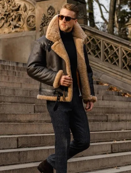 Men's Winter Jacket Warm Fur Lined Leather