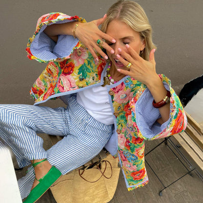 Sommerjacke Blumenprint Damen Baumwolle - IdealeKleiden