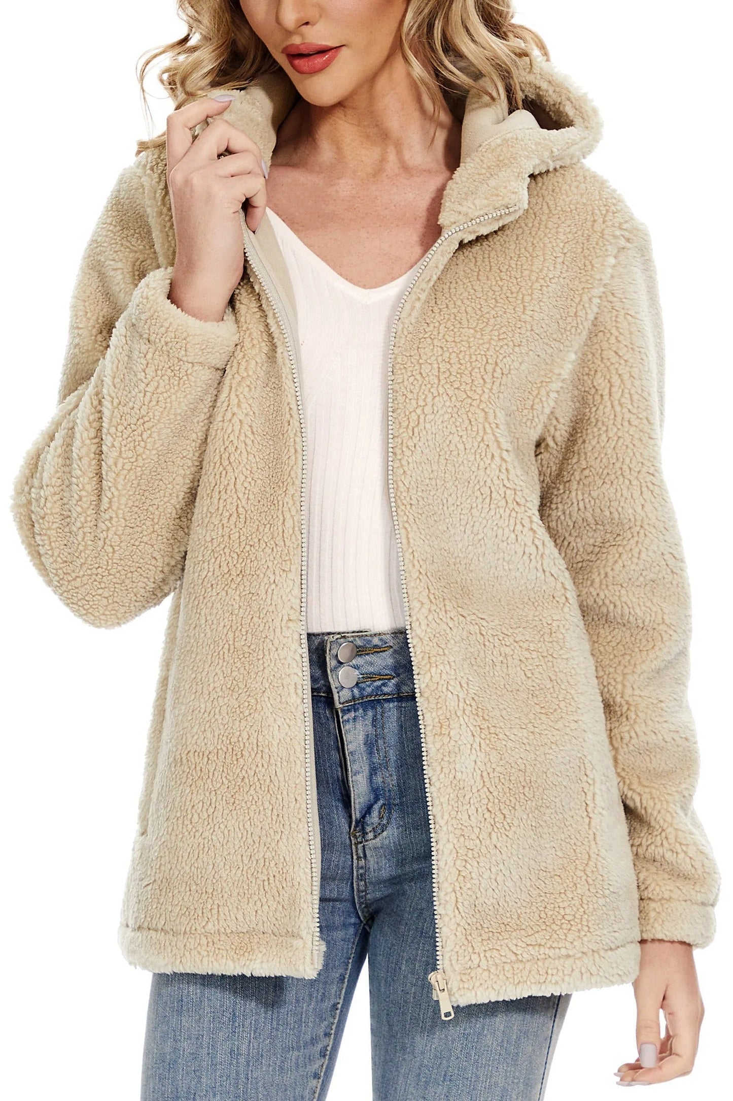 Damenschleicher Fleece Jacke mit Kapuze
