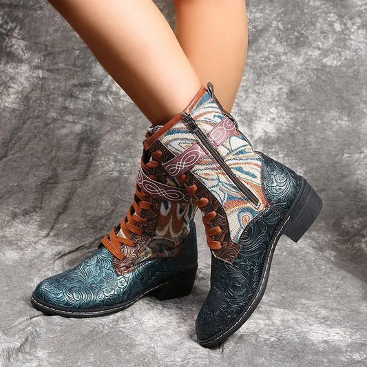 Exklusive Lederstiefel Ethno Design Bestickt - IdealeKleiden