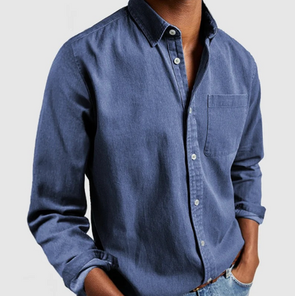 Men's Long-Sleeve Casual Shirt with Chest Pocket