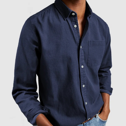 Men's Long-Sleeve Casual Shirt with Chest Pocket
