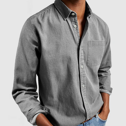 Men's Long-Sleeve Casual Shirt with Chest Pocket