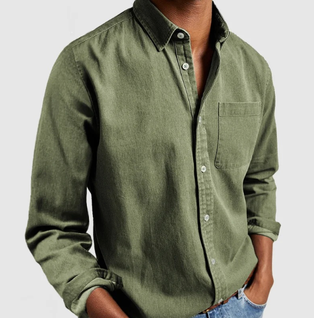 Men's Long-Sleeve Casual Shirt with Chest Pocket
