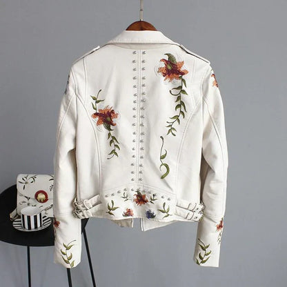 Frauen Lederjacke Floral Print - IdealeKleiden