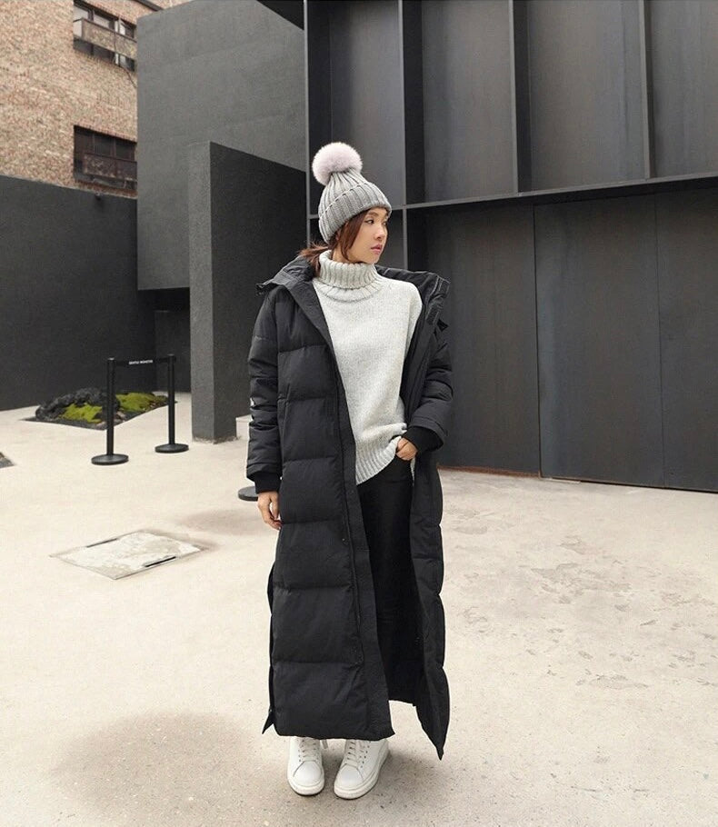 Women's Warm Long Hooded Puffer Jacket