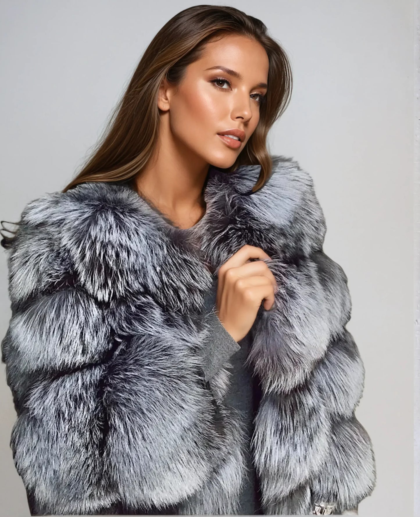 Stylish Faux Fur Coat Luxury Design