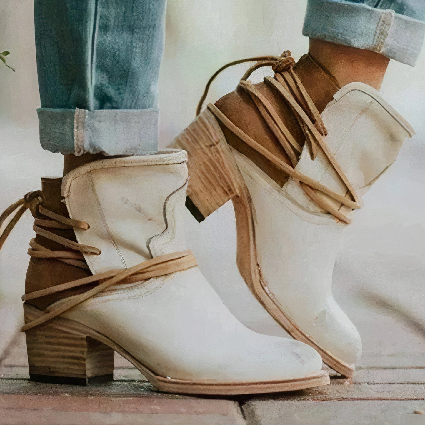 Stilvolle Stiefel Blockabsatz Western Look - IdealeKleiden