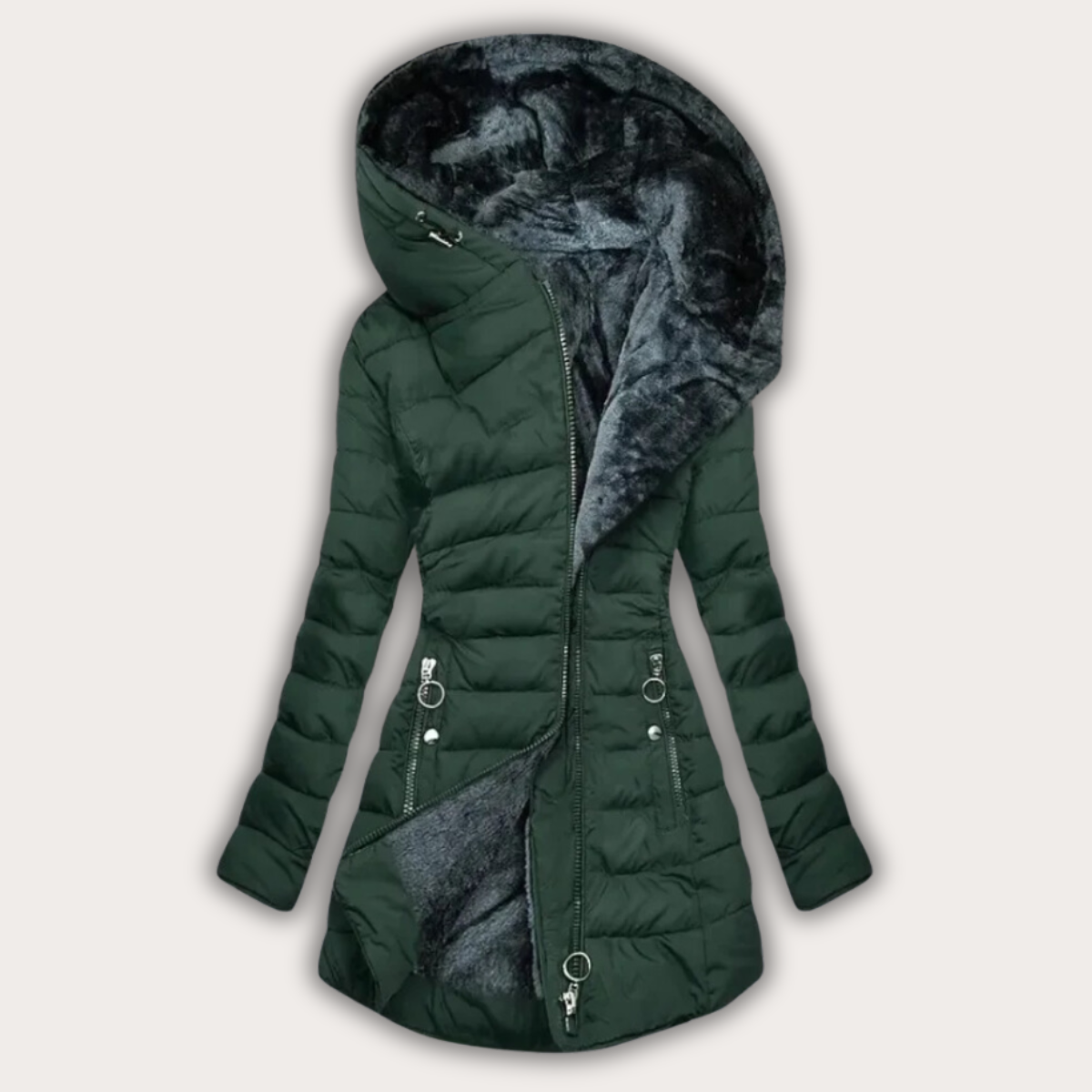 Elegant Women's Down Jacket Warm Fur Hood