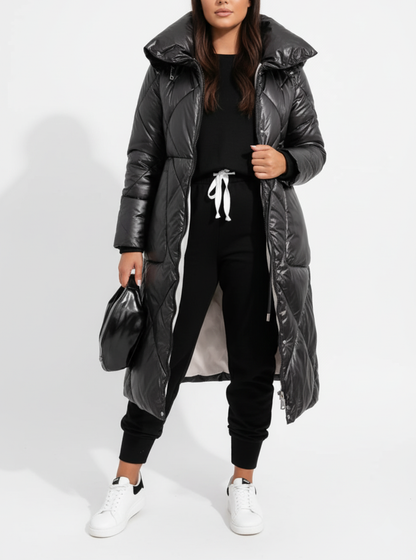 Women's Long Elegant Stand-Up Collar Winter Puffer Jacket