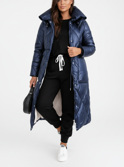 Women's Long Elegant Stand-Up Collar Winter Puffer Jacket