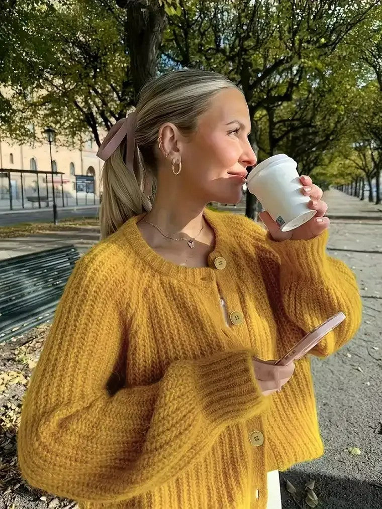 Women's Cardigan Round Neck Button Closure