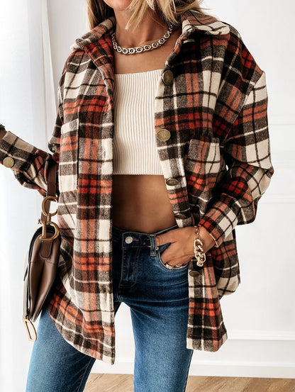 Women's Oversized Plaid Long-Sleeved Cardigan