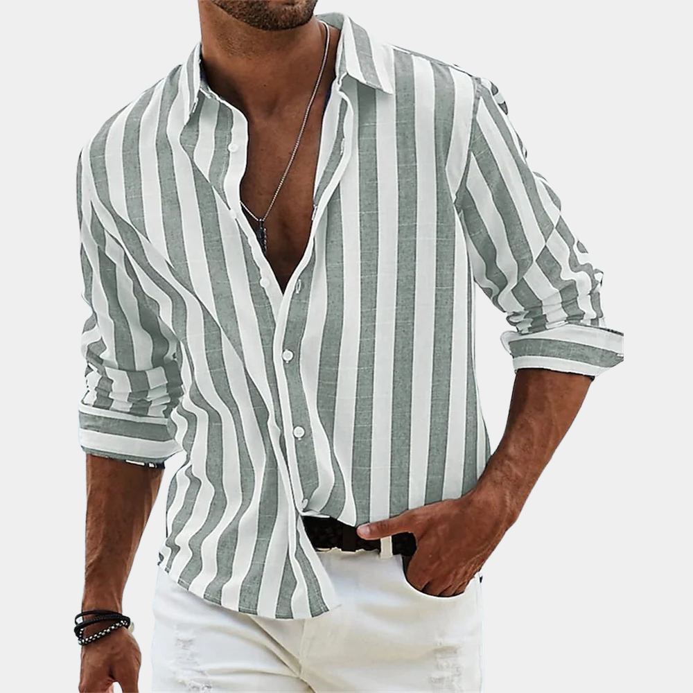Men's Striped Breathable Long-Sleeve Shirt