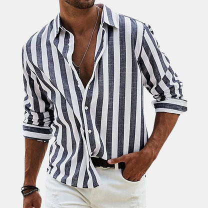 Fashionable Men's Shirt Stripes Long Sleeve Summer
