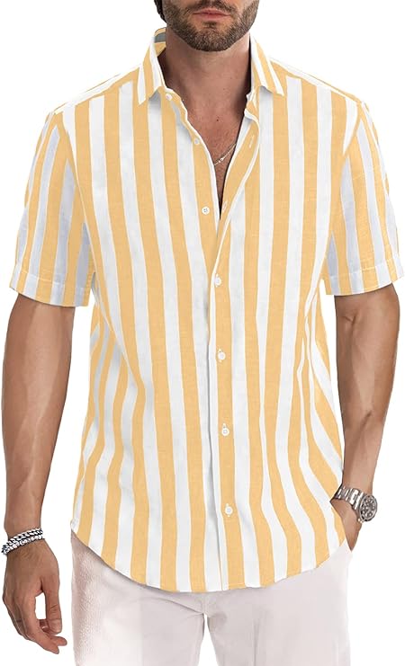 Men's Striped Short-Sleeved Collared Shirt