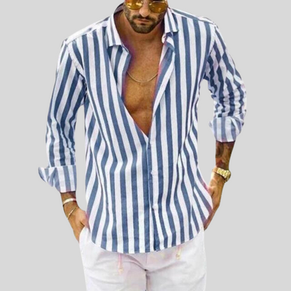 Men's Striped Long-Sleeve Linen Shirt