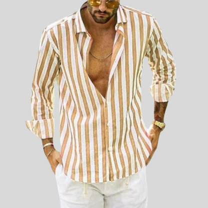 Men's Striped Long-Sleeve Linen Shirt