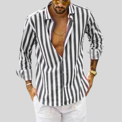 Men's Striped Long-Sleeve Linen Shirt