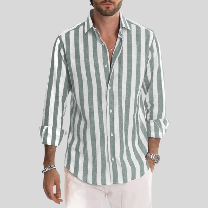 Men's Striped Long-Sleeve Linen Shirt