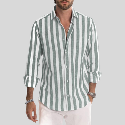 Men's Striped Long-Sleeve Linen Shirt
