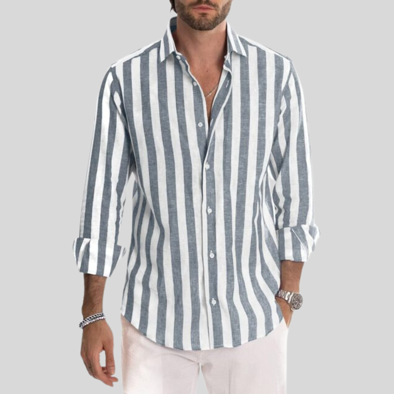 Men's Striped Long-Sleeve Linen Shirt