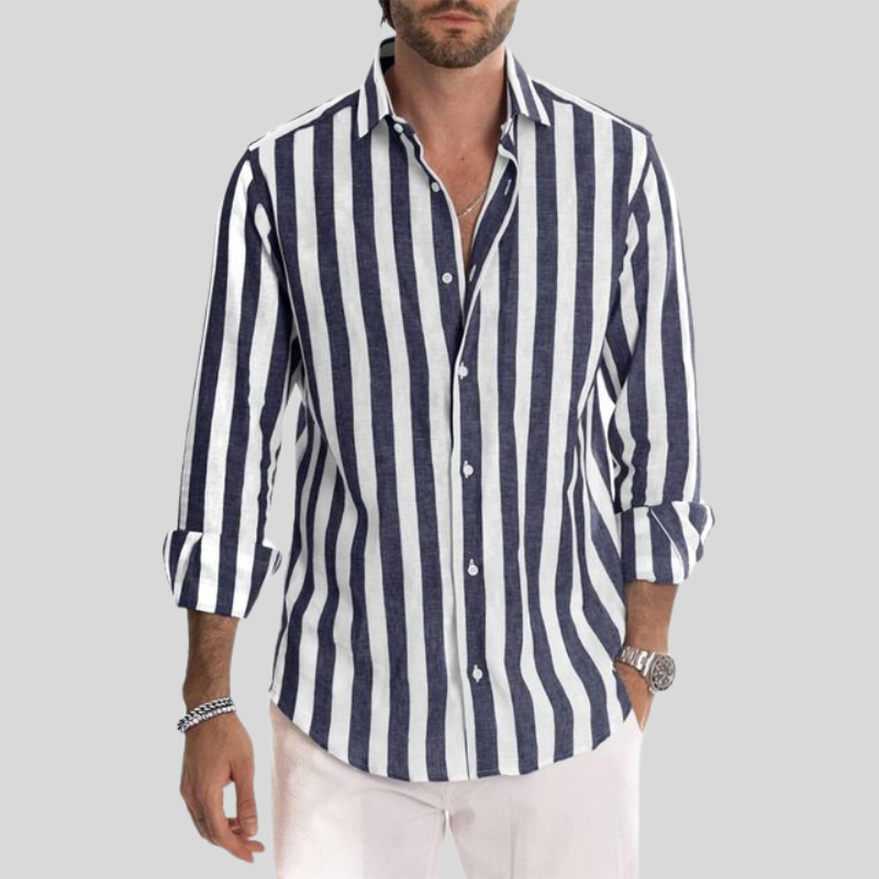 Men's Striped Long-Sleeve Linen Shirt