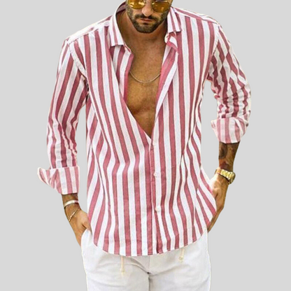 Men's Striped Long-Sleeve Linen Shirt
