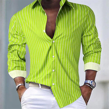 Men's Shirt Slim Fit Striped Long Sleeve